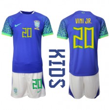 Brasilien Vinicius Junior #20 Bortaställ Barn VM 2022 Korta ärmar (+ Korta byxor)